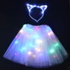 Robes fille femmes LED jupe fée lumière Tutu lueur chat lapin oreille couronne bandeau fête cadeau anniversaire Costume mariage Halloween noël