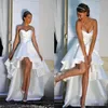 2020 انخفاض منخفضة فساتين زفاف قصيرة الحبيب A-Line Simple Satin Beach Bridal Vrust Outdoor Wedding Dress Custom Made274e