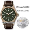 AIF Spitfire Automatic Bronze IW326802 Miyota 9015自動メンズウォッチグリーンダイヤルブラウンレザーホワイトラインウォッチ版P260A