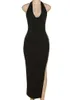 Novo vestido branco Halter Bodyless Bodycon Slit Maxi Moman Women Summer Summer Festa de aniversário elegante à noite, senhoras, vestidos longos apertados