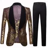 Herenpakken Bruiloft 2023 Italiaans ontwerp Custom Made Tuxedo Jacket 3-delig Bruidegom Terno voor mannen Goud Jacquard Pak