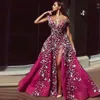 Tony Chaaya 2022 geteilte Abendkleider mit abnehmbarem Zug rosa Perlen Meerjungfrau applizierte Promkleider Spitzen Luxus Party Kleid Robe204f