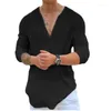 Männer Casual Hemden Tiefem V-ausschnitt T-Shirt Herren Hemd 2023 Einfarbig Langarm T-shirt Lose Pullover Männer Top unregelmäßige