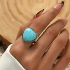 Vintage Gold Plated Heart Turquoises Rings for Women Bohemian Cute Blue Stone Hand Midi Finger Rings Party Jewelry Gift