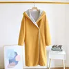 Women's Sleepwear Fdfklak Soft Lamb Wool Thick Warm 2023 Winter Hooded Mid-Length Bathrobe Single Button Design Dressing Gown Robes