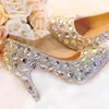 Silver Wedding Shoes Clear Rhinestone Platform Stängd tå 3 brudskor kristallpumpar europeiska parti prom klackar alla storlek347j