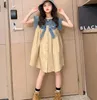 Ragazza Denim Patchwork Dress Summer New Short Sleeve Bow Abito stile casual Abiti per adolescenti Bambini Denim Dress 6-16 anni Wz1181