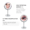 10X Magnifying Makeup Mirror With LED Light Cosmetic Mirrors Round Shape Desktop Vanity Mirror Double Sided Backlit Mirrors T20011280T