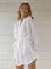 Kvinnors sömnkläder Linad Vita kläder för kvinnor Lossa långärmad V -hals Sashes Cotton Bathrobe Kvinnlig 2023 Summer Pyjamas Pockets