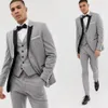 3 stuk Grijs Heren Pakken Zwarte Revers Custom Made Wedding Suits voor Bruidegom Bruidsjonkers Prom Casual Suits Jas Broek vest Vlinderdas3405