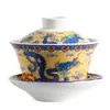 Boormachine Chinese Blau und Weiß Porzellan Tee Tureen Keramikfarbene Blumen Gaiwan Hand bemalt Teetasse Home Getränke Dekor Kunsthandwerk