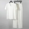 Męskie dresy dla odzieży plus wielkości vintage mąż mąż letni biały kombinezon domowy lniany t -shirt mody męski zestaw chiński 8xl 9xl 230721