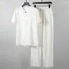 Agasalhos Masculinos Roupas Plus Size Agasalho Vintage Marido Verão Casamento Branco Roupa de Linho Camiseta Moda Conjunto Masculino Chinês 8XL 9XL 230721