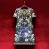 2023 Summer Black Floral Print Dress Short Sleeve Round Neck Knee-Length Casual Dresses A3Q122218