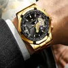 FNGEEN Marke Weiß Stahl Quarz Herrenuhren Kristallglas Uhr Datum 44 MM Durchmesser Persönlichkeit Luxus Gold Stilvolle Mann Armbanduhr309B