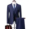 Men's Suits Suit Coat Pants Vest 3 Pcs Set / 2023 Fashion Casual Boutique Business British Style Plaid Trousers Waistcoat