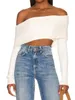 Vrouwen T-shirt Vrouwen Gebreide Crop Tops Lange Mouwen Off-shoulder T-shirts Solid Slim Tee Clubwear Streetwear Bar Nachtclub Party Vrouwelijke Kleding 230721