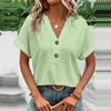 Vrouwen Shirts V-hals Knop Korte Mouw T-Shirt Casual Tee Tops Blouses