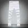 Printemps hommes serré pur blanc jean mâle maigre pantalon haute qualité coton élastique trou mince loisirs pantalon men287j