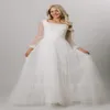 2022ボーホーアイボリーA-Line Modest Wedding Dresses Gowns with Long Sleeves Sopecined Lace Tulle Bottons Back Square Sheer Illusion sleev294b