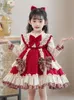 Lolita Girls Dress Spring Autumn 2023 New Gut Dress Fashion Party-Ruched Ruched Princess Flower Girl Dresses Sweet Sweet