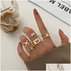 Cluster Rings Vintage Gold Color Geometric Heart Circle Joint Set per le donne Minimalista Metal Knuckle Ring Jewelry 10Pcs / Set Drop Deli Dhp8Y