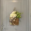 Fleurs décoratives Hortensia Fleur Panier Guirlande Simulation Artificielle Rotin Porte Plante Suspendue Plantes Vertes