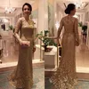 Gold Lace Mother Of The Bride Dresses 2019 Arabic Mermaid Long Sleeves Wedding Guest Dress plus size Formal Evening Gowns2692