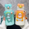 Kalligrafie 550ml Leuke Thermosbeker Kinder Kawaii Waterfles Ketel Draagbaar Buiten Roestvrij Stalen Strobeker School Kinderen Cartoon Meisje