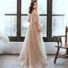 Party Dresses Fairy Long Evening Dress Sweep Train Prom Gowns Floral Applique With Beads Sequins