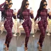 Spor Salonu Giyim Ekose Baskı Bodycon Tulum Kadınları Bıkıksız Peplum Tek Parça Tulum Sıska Parti Sıradan Romper Catsui282o