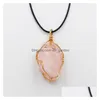 Pendant Necklaces Wire Wrap Rainbow Irregar Ore Fluorite Crystal Energy Stone Healing Amethyst Gift Necklace Wholesale Drop Delivery Dhmuf