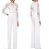 Custom Made New White Mother Of The Bride Pant Suits Jumpsuit With Long Sleeves Lace Embellished Women Formal Evening Wear2842