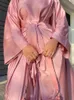 Roupa étnica Ramadan Branco Cetim Abaya Conjunto de 3 Peças Hijab Vestido Muçulmano Feminino Kaftan Vestidos de Noite Dubai Turquia Moda Conjuntos de Roupas Islâmicas 230721