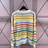 Spring Autumn Women's Rainbow Stripes Large V-neck Cardigan Sweater Coat, Knitted Fabric Soft and Comfortable Can Not Afford to Ball, Casual Fashion.