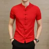 Camisas casuais masculinas plus size de linho masculino streetwear gola mandarim com mangas curtas slim fit roupas tradicionais chinesas 5XL