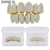 Gold Silver Plated Hip Hop Vampire Teeth Grillz Top and Bottom Iced Out Micro Pave CZ Stone Bling Body Jewelry207a