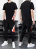 Erkek Trailtsits 2023 2 Parça Setleri Plus Boyut Trailsuit Street Giyim Moda Patchwork T-Shirts Pants Hızlı Kuru Ter Takas 8xl