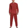 Herren-Nachtwäsche, Retro-Pyjama mit Punkten, Rot und Schwarz, lange Ärmel, Kawaii-Pyjama-Sets, 2-teilig, lässig, Herbst, Grafik, Heimanzug, Geschenk