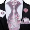 Noeuds papillon soie Floral rose pour hommes fête de mariage homme cravate mouchoir broche boutons de manchette ensemble accessoires Gravata DiBanGu