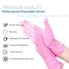 Álbumes 100 Uds guantes desechables de nitrilo rosa sin látex impermeables de Pvc guantes de trabajo de color rosa impermeables para el hogar herramientas de cocina