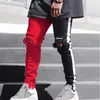 Shorts Masculino Y2K Mens Preto Vermelho Patchwork Calça Denim Outono Pé Zip Up Jeans Rasgados Hip Hop Vintage Skinny Man Pantalones Hombre 230721