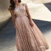 Fashion Rose Gold Sequined Bling Prom Dresses Evening Gowns off the shoulder Beaded Backless Crystal Cocktail Pageant Dress Cheap286v