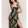 Casual Dresses for Women 2023 Party Tie Rand Side Slit Sexig Midi Elegant Vintage Floral Print Chiffon Summer Boho Beach