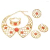 Necklace Earrings Set Women's Brazilian Italian Orange Stone Bangle Bracelet Ring