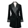 Jaquetas masculinas de veludo smoking robes xale lapela jantar festa blazers vintage inverno quente254f