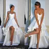 2020 انخفاض منخفضة فساتين زفاف قصيرة الحبيب A-Line Simple Satin Beach Bridal Vrust Outdoor Wedding Dress Custom Made274e