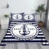 Conjuntos de cama barco âncora listras azuis e brancas conjunto de lençol estampado em 3D azul marinho plano com fronha de linho king size queen size 230721