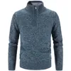 Mannen Truien Winter Dikke Gebreide Fleece Trui Mannen Effen Rits Mock Hals Truien Slim Fit Gebreide Mannelijke Causale Sweaterscoat