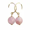 Brincos pendentes elegantes contas de quartzo rosa natural de 10 mm ouro 14 quilates dia dos namorados lindo gancho faça você mesmo joias de água doce aquicultura